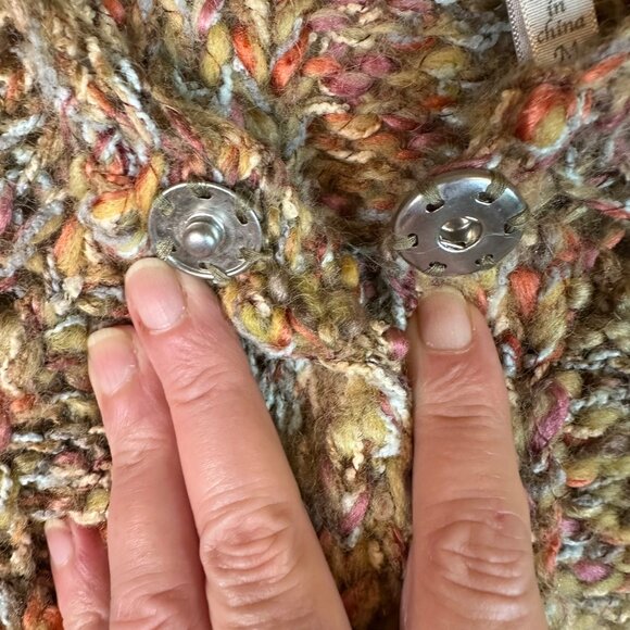 Multicolor Cardigan Cape Sweater Women Size M Leo & Nicole Chunky Wool Blend - Picture 12 of 14